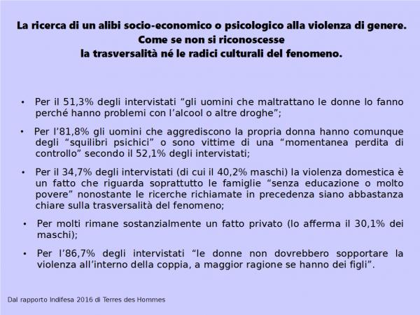 La ricerca di un alibi socio economico alla violenza di genere