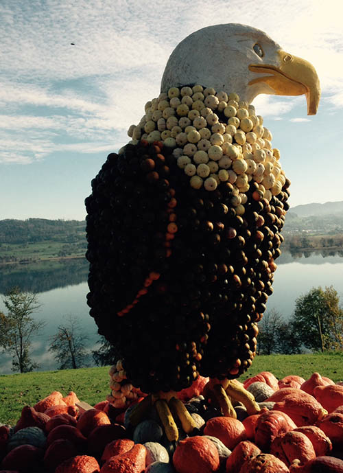 Scultura di zucche a forma di aquila