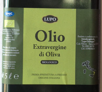 Etichetta latta olio extravergine biologico Lupo